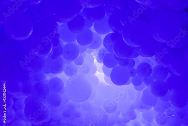 Fototapeta Blue background with flying balloons - clean design, 3d abstract realistic banner.