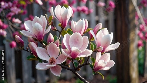 Obraz Magnolia trees, stunning trees, in full bloom during springtime with pink flowers
