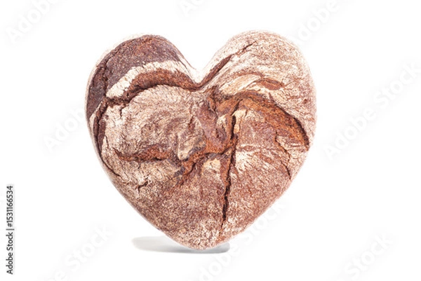 Obraz Bread in a heart shape isolated on white background.