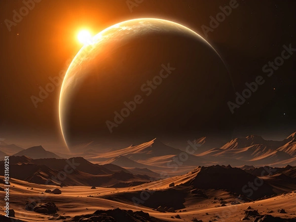 Obraz Alien world with signs of life in the glow of a distant sun, a glimpse into the unknown