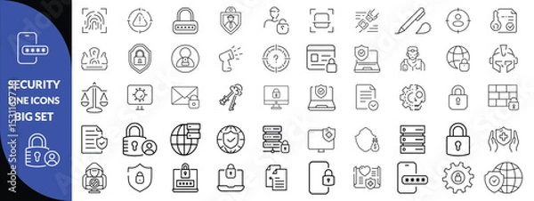 Fototapeta Set of shield line icons. Protection, security, defense, guard etc. Editable stroke,  security icon set.