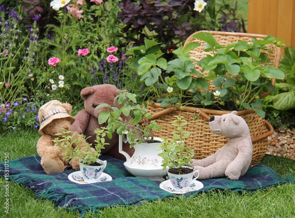 Obraz A Teddy Bears Picnic on a Garden Blanket.