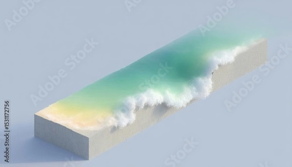 Obraz Minimalist Isometric Wave Block: Turquoise to Cream Gradient