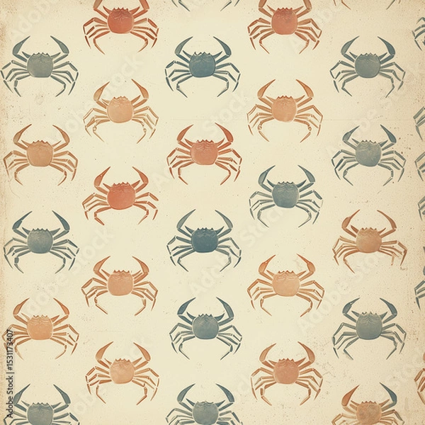 Fototapeta Soft pastel textures with a nostalgic style, showcasing hundreds of small crabs in a retro-inspired low-contrast theme
