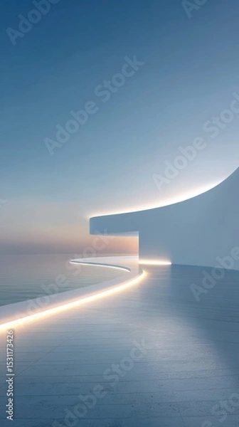 Obraz Minimalist Seascape with Modern Architecture at Sunset