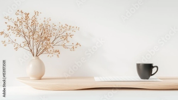 Obraz Minimalist Tabletop Still Life with Dried Flowers and Coffee Cup