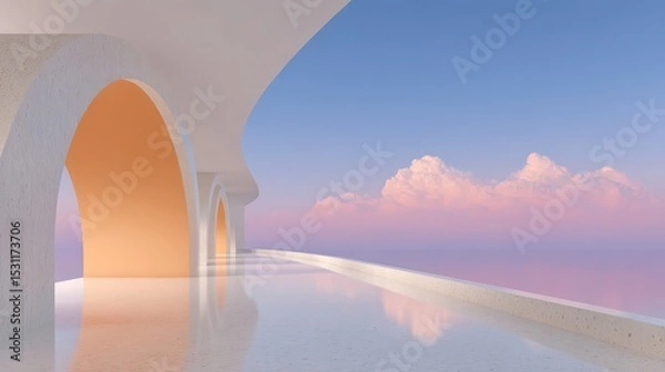 Obraz Minimalist Terrazzo Archway with Sunset View