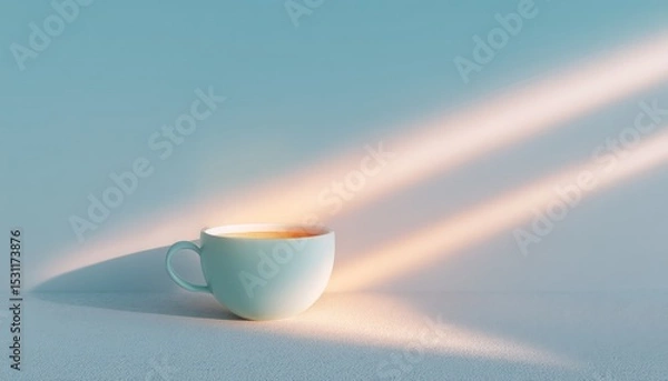 Obraz Minimalist White Cup Silhouette with Sunlight Shadows on White Background