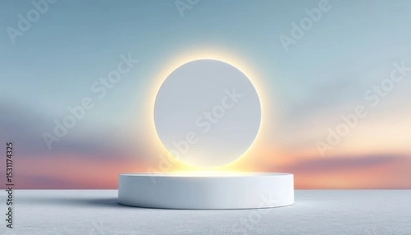 Obraz Minimalist White Platform with Central Circular Light