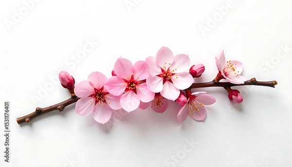 Obraz Cherry Blossom Branches and Falling Petals Against a Blue Sky