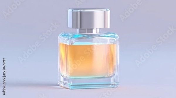 Obraz Modern Amber Perfume Bottle with Chrome Cap on Light Gray Background