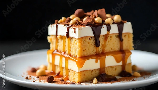 Obraz Delicious Peanut Butter and Chocolate Layer Cake Slice