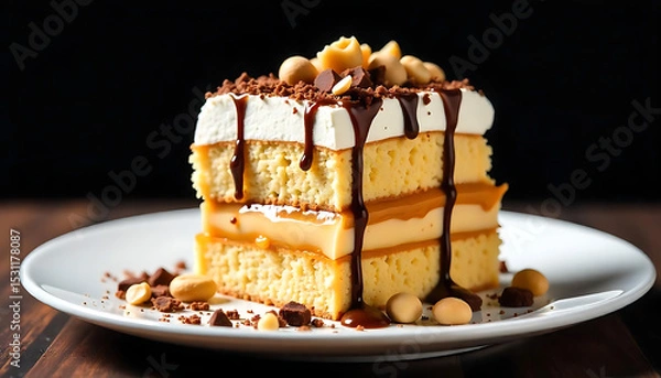 Obraz Delicious Peanut Butter and Chocolate Layer Cake Slice