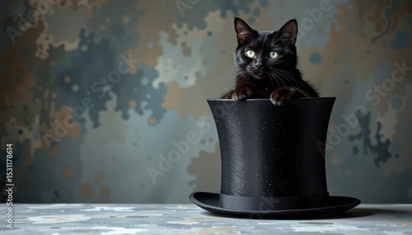 Fototapeta Cat in a top hat, portrait of feline charm and elegance in formal attire