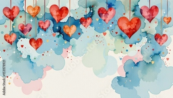 Fototapeta Watercolor hearts seamless pattern, romantic pink and red design on white for valentine's day