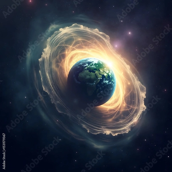 Obraz Earth Surrounded by Energy Field in Space