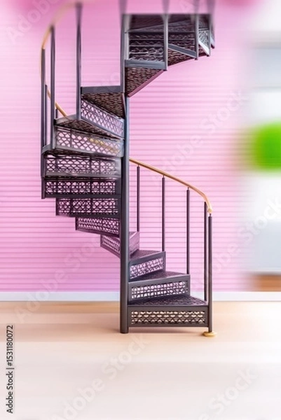 Obraz Modern Minimalist Spiral Staircase Against Pink Wall