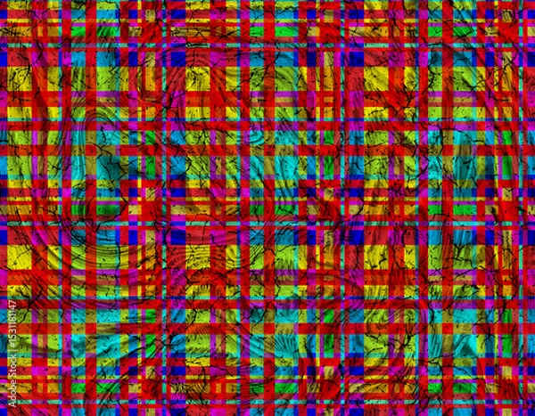 Fototapeta Vibrant Colorful Plaid Pattern with Cracks