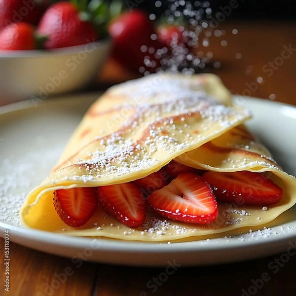 Obraz Delicious Fruit Crepe with Strawberries, Bananas, and Chocolate Sauce