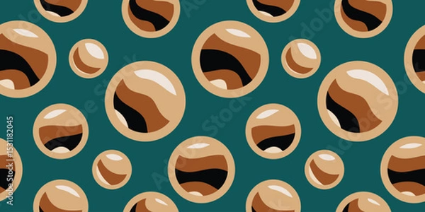 Fototapeta Seamless pattern.Circles wavy lines, bubbles on a green background. Vector illustration.