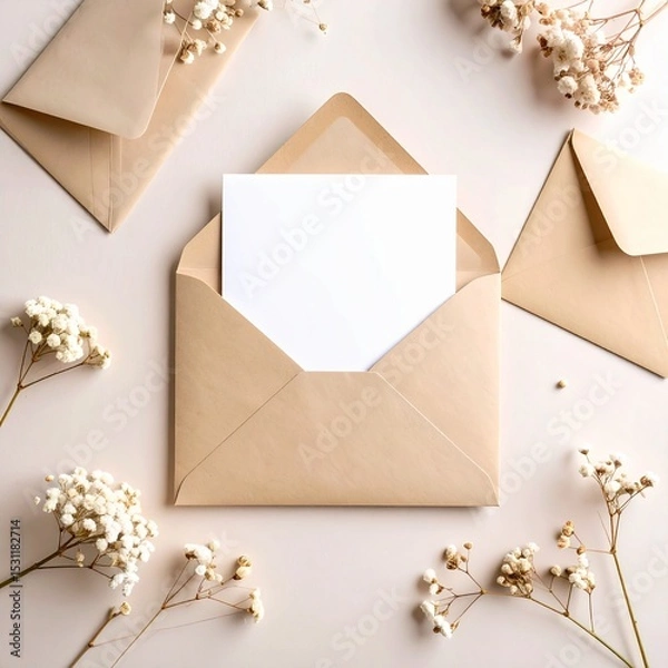 Obraz Beige Envelope Mockup Flat Lay