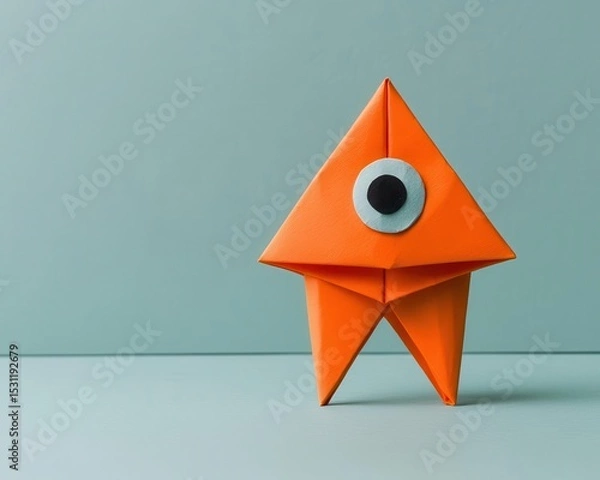 Fototapeta Origami cyclops with a single large folded eye, jagged edges, and a menacing stance