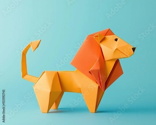 Fototapeta Origami chimera monster blending lion, snake, and goat elements into a seamless folded form