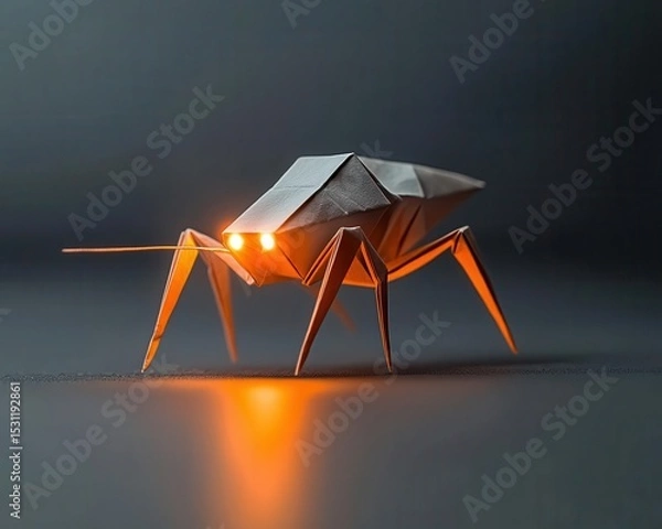 Fototapeta Origami alien monster with elongated limbs, glowing geometric eyes, and intricate scifi folds