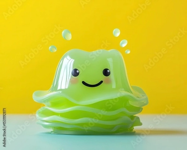 Fototapeta Playful origami slime monster with soft rounded folds, glowing eyes, and a bubbly, gelatinous shape
