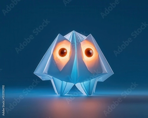 Fototapeta Playful origami slime monster with soft rounded folds, glowing eyes, and a bubbly, gelatinous shape