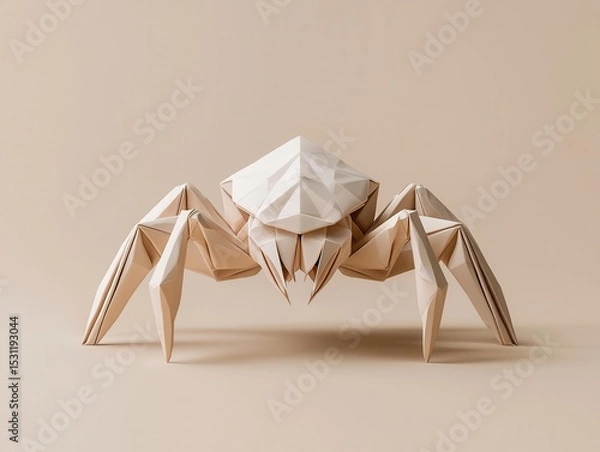 Fototapeta Origami Lovecraftian monster with infinite folded mouths, twisting geometric limbs, and eerie symmetry