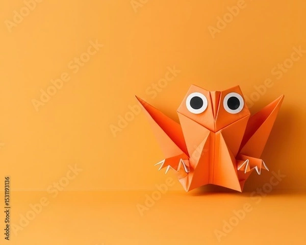 Fototapeta Cute origami gremlinlike monster with mischievous eyes and tiny clawed folded hands