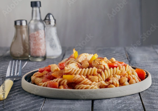 Obraz Italian styled chicken and pasta dish.