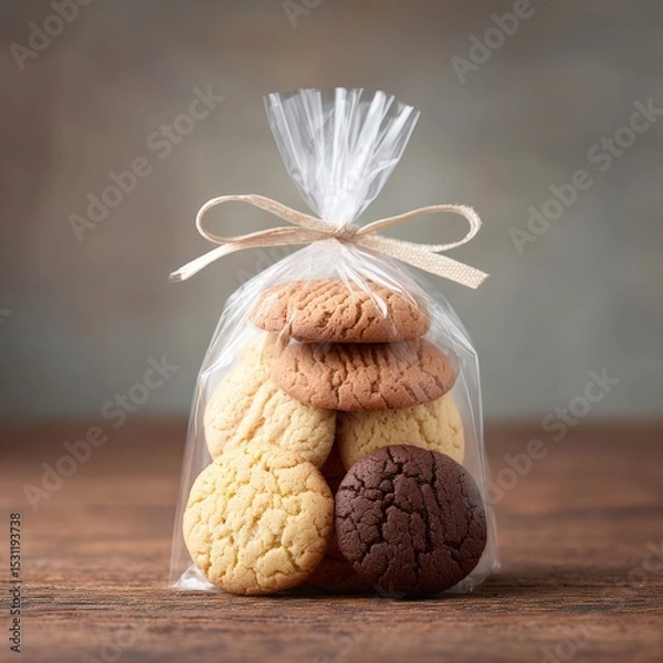Fototapeta Assorted Homemade Cookies in a Clear Bag with Ribbon Tie