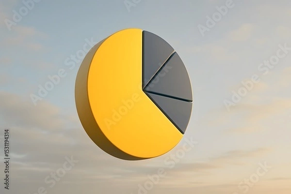 Fototapeta 3D Pie Chart Visualization with Yellow and Gray Segments Against Sky