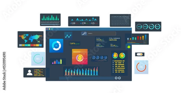 Fototapeta PNG KPI dashboard.Financial business data analytics graph dashboard. Management data System KPI connected in database for follow earnings,operations and sales data PNG.	