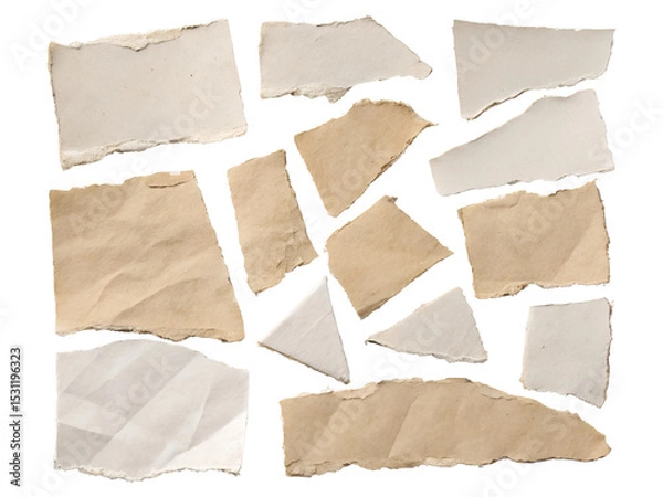 Fototapeta Ripped and Crumpled Paper Pieces Isolated on transparent background, Isolated Png, Isolated on transparent background, Isolated Png file, Cut-out, No Background, Isolated object
