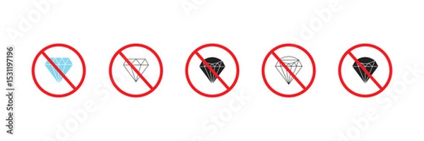 Fototapeta No diamond vector icon. Forbidden carat symbol. No stone gem flat sign design. Prohibited adamant vector icon. Warning, caution, attention, restriction ban pictogram. No jewerly. No VIP vector icon