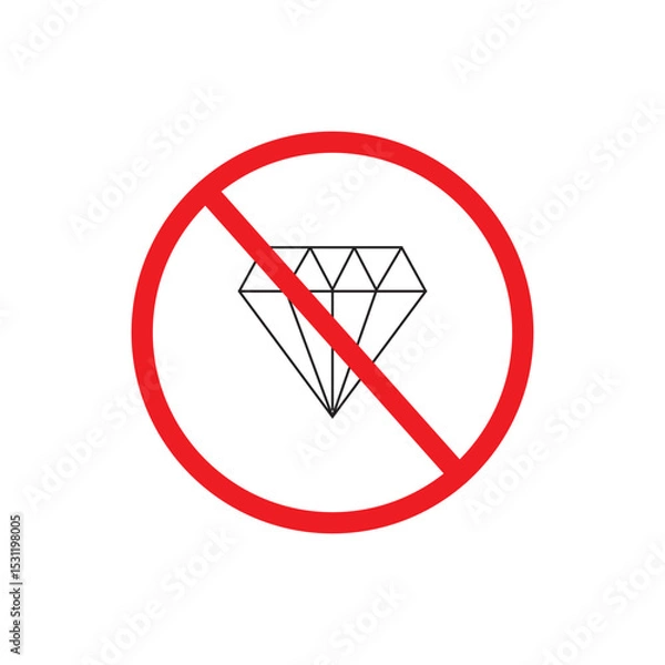 Fototapeta No diamond icons. Black diamonds in red prohibition circles. Quality and authenticity symbols. Vector illustration.