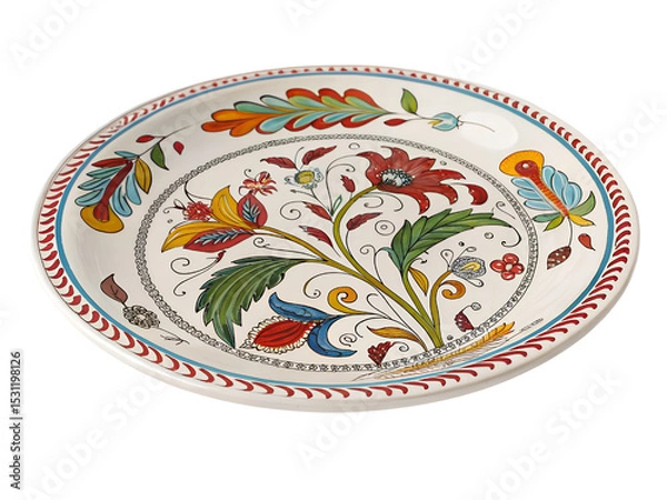 Fototapeta Ornate Floral Hand Painted Plate Isolated on transparent background, Isolated Png, Isolated on transparent background, Isolated Png file, Cut-out, No Background, Isolated object