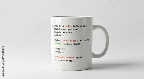 Obraz Coffee mug with printed HTML code, isolated on white background