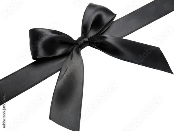 Fototapeta Elegant Black Satin Ribbon with Bow Isolated on transparent background, Isolated Png, Isolated on transparent background, Isolated Png file, Cut-out, No Background, Isolated object