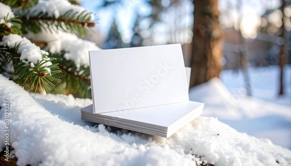 Obraz Blank Business Cards Mockup in Winter Setting