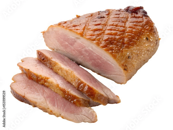 Fototapeta Close-up of Sliced Cooked Ham Isolated on transparent background, Isolated Png, Isolated on transparent background, Isolated Png file, Cut-out, No Background, Isolated object