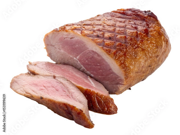 Fototapeta Close-up of Sliced Cooked Ham Isolated on transparent background, Isolated Png, Isolated on transparent background, Isolated Png file, Cut-out, No Background, Isolated object