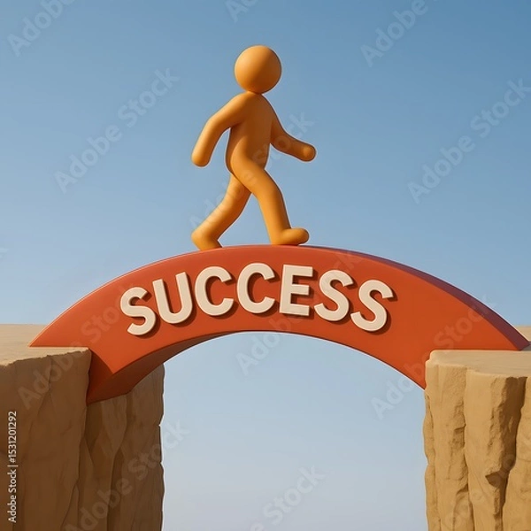 Fototapeta Person Crossing Bridge with Success Word in Bold Letters