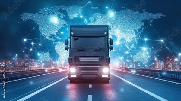 Fototapeta Logistics international delivery concept, World map with logistic network distribution on background.background for Concept of fast or instant shipping, Online goods orders worldwide