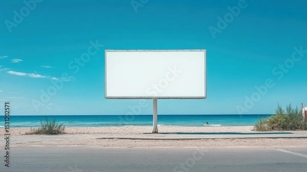 Fototapeta billboard or blank poster, blank white mast banner mockup, front view, outdoor, billboard clear poster for advertising display outside sign template, for Display or montage of product