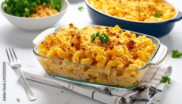 Obraz Baked Mac and Cheese with Breadcrumb Topping in Glass