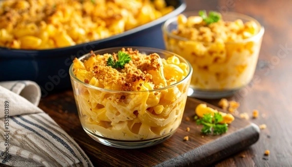 Obraz Baked Mac and Cheese with Breadcrumb Topping in Glass